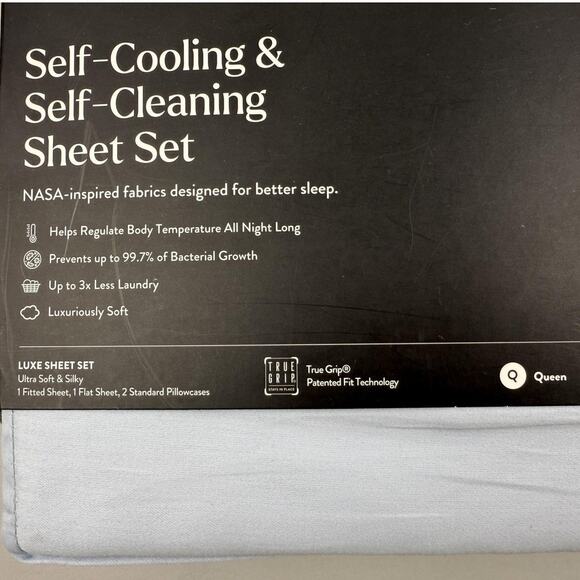 Miracle Made Self Cooling Self Cleaning Sheet Set Queen Luxe Sateen Blue - Picture 2 of 6